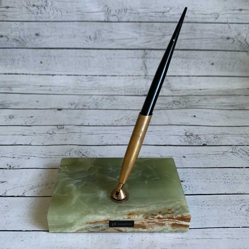 Vintage Sheaffer Marble Desk Set 14K Gold Pen